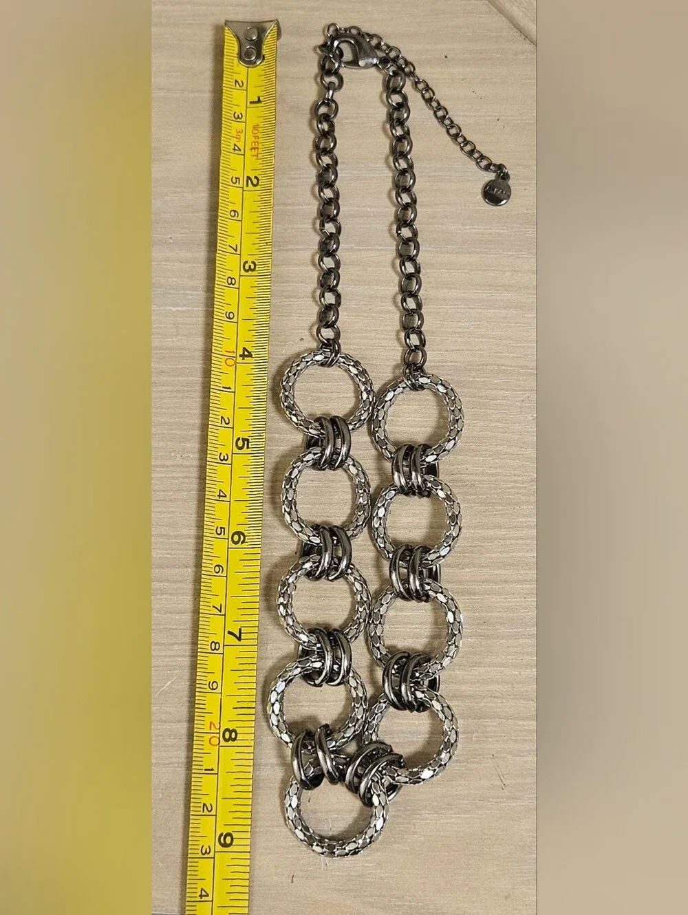 Alfani Necklace Silver Black Gunmetal Woven Loop Circle Links Modern Chain
